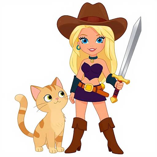Cartoon Britney Spears with Cat in Boots