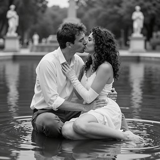 Couple Kissing in Shallow Water