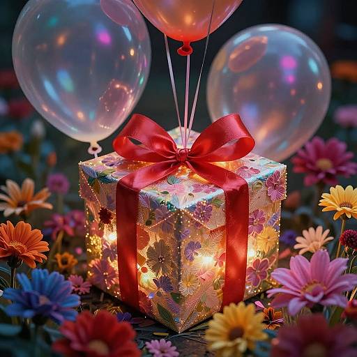 Vibrant Gift with Balloons and Flowers