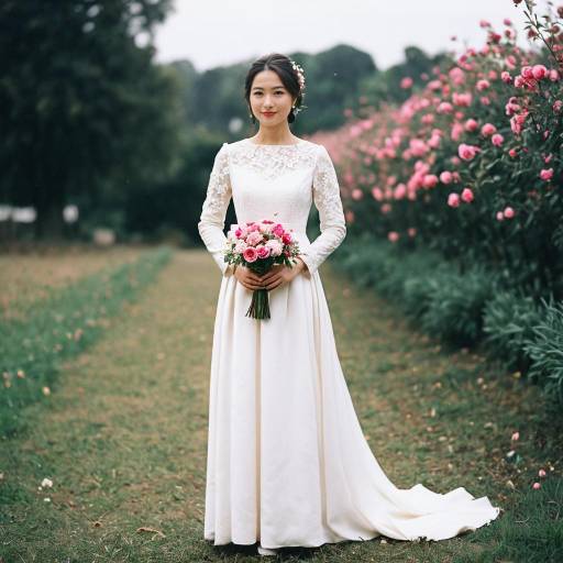Blurry Outdoors Wedding Dress Portrait