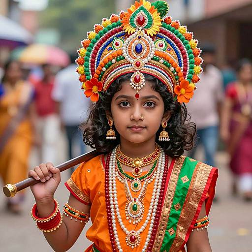 Vibrant Krishna Costume Portrait of Young Girl