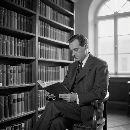 Man Reading in Vintage Library