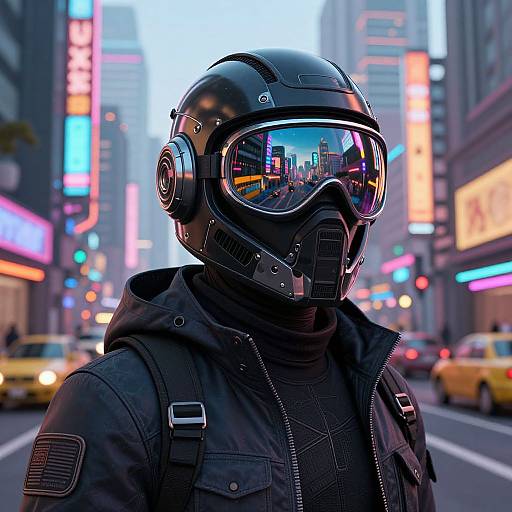 Futuristic Man in Cyberpunk Cityscape