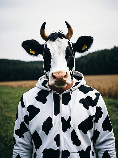 Photorealistic Man in Cow Costume