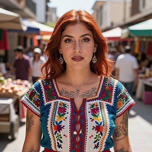 Vibrant Latina Woman in Urban Market