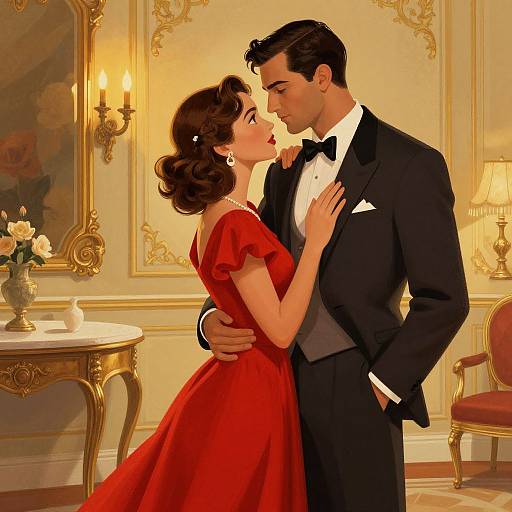 Romantic Vintage Couple Illustration