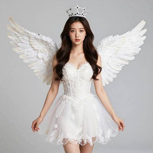 Woman in Angel Costume with Wings and Crown