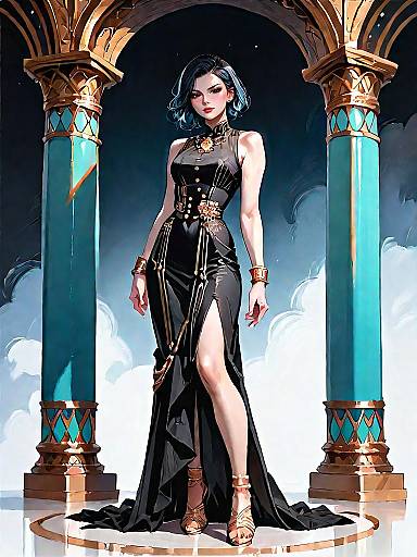 Chic Woman in Black Cut-Out Dress