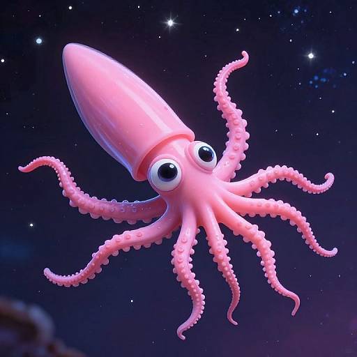 Whimsical Pink Squid in Cosmic Ocean