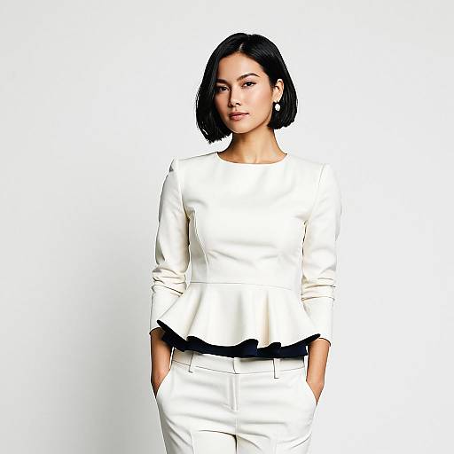 Stylish Businesswoman in Peplum Top and Trousers