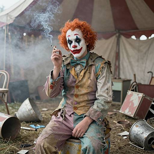 Sad Clown in Abandoned Carnival