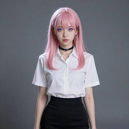 Nocturnal Centered Portrait of Pink-Haired Girl