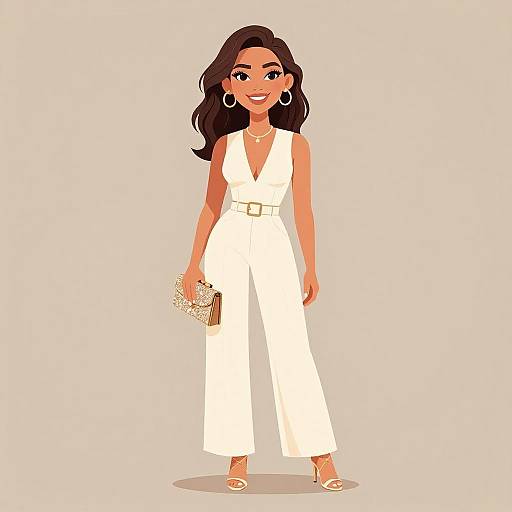 Elegant Woman in Cream Jumpsuit