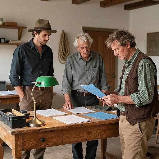 Rustic Workshop Scene with Three Men