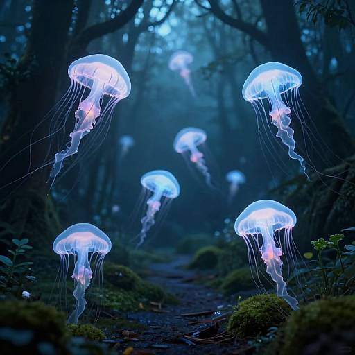 Bioluminescent Jellyfish in Enchanted Forest