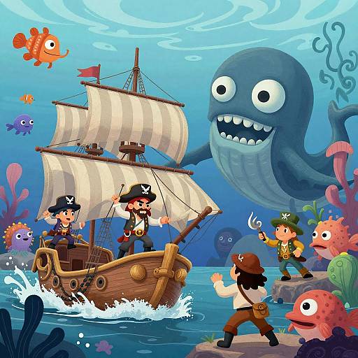 Humorous Pirate Showdown with a Kraken