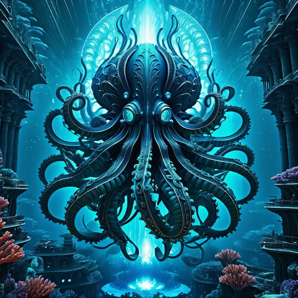 Cybernetic Octopus in Surreal Atlantis