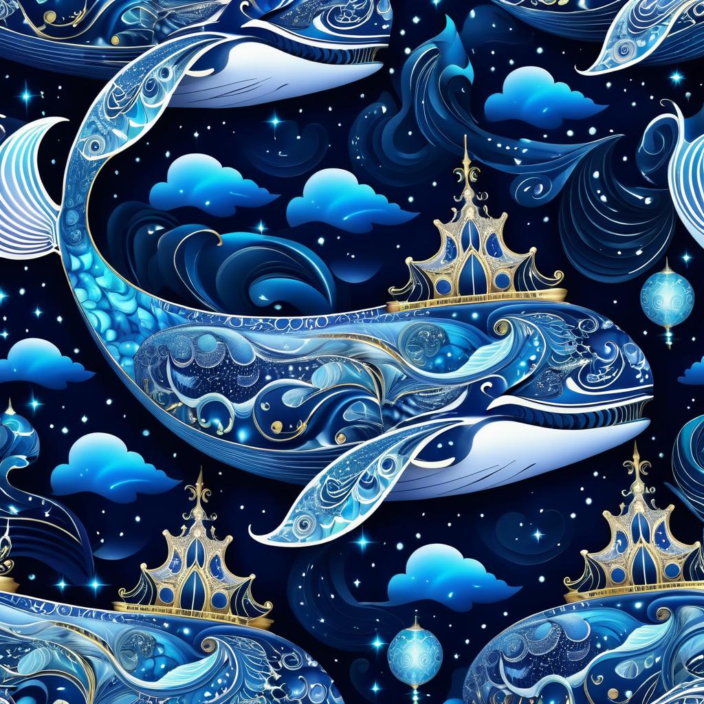 Surreal Celestial Whale Pattern Design