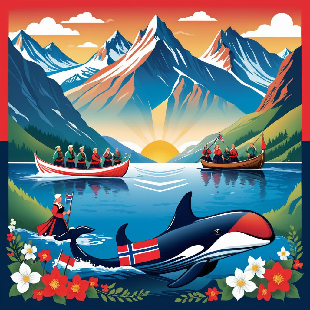 Festive Norwegian Landscape T-Shirt Design