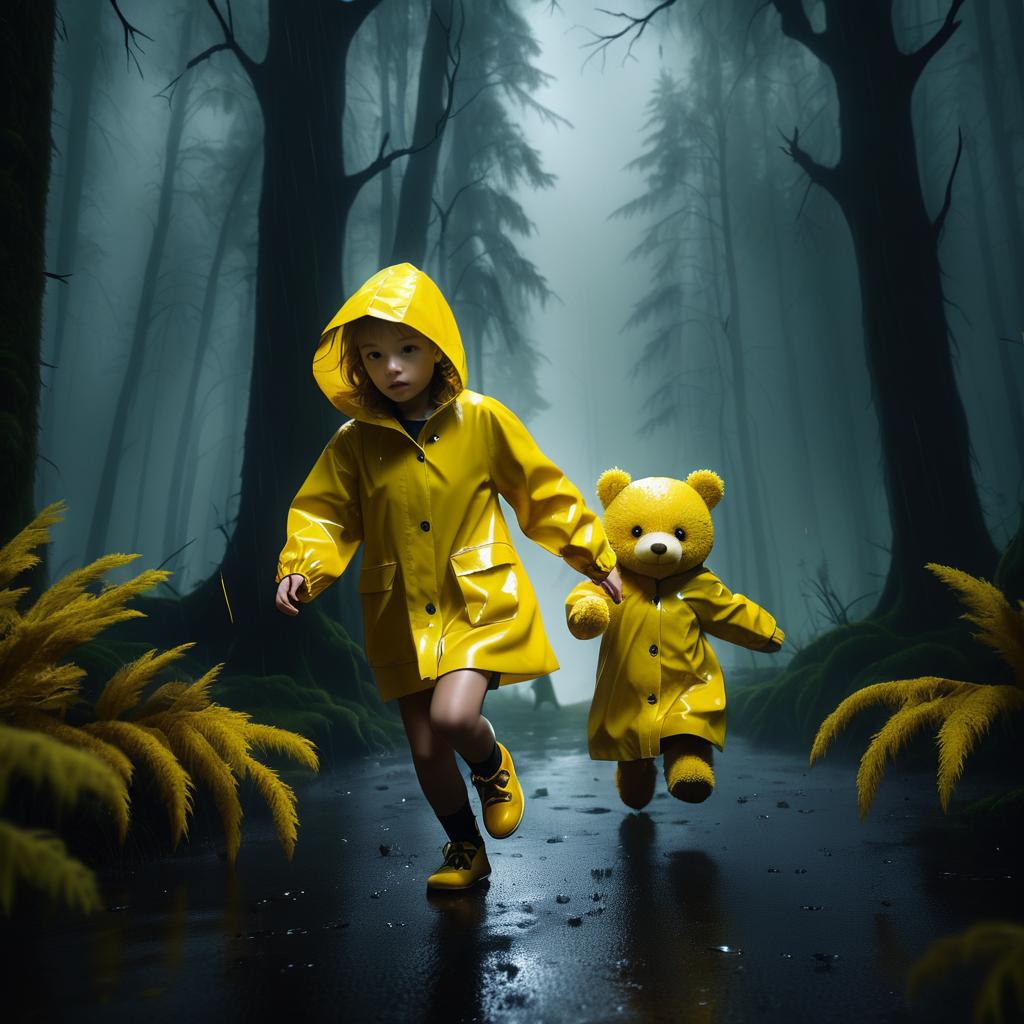 Terrified Girl in Creepy Rainy Forest