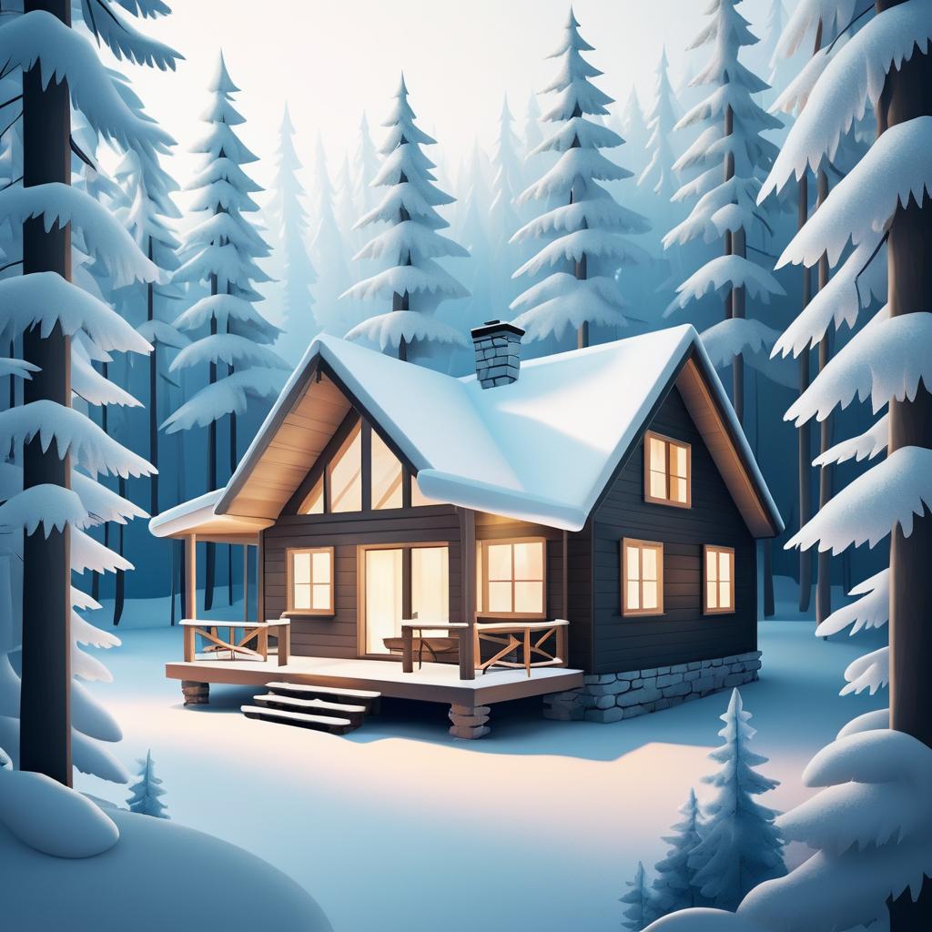 Serene Cabin in a Snowy Forest