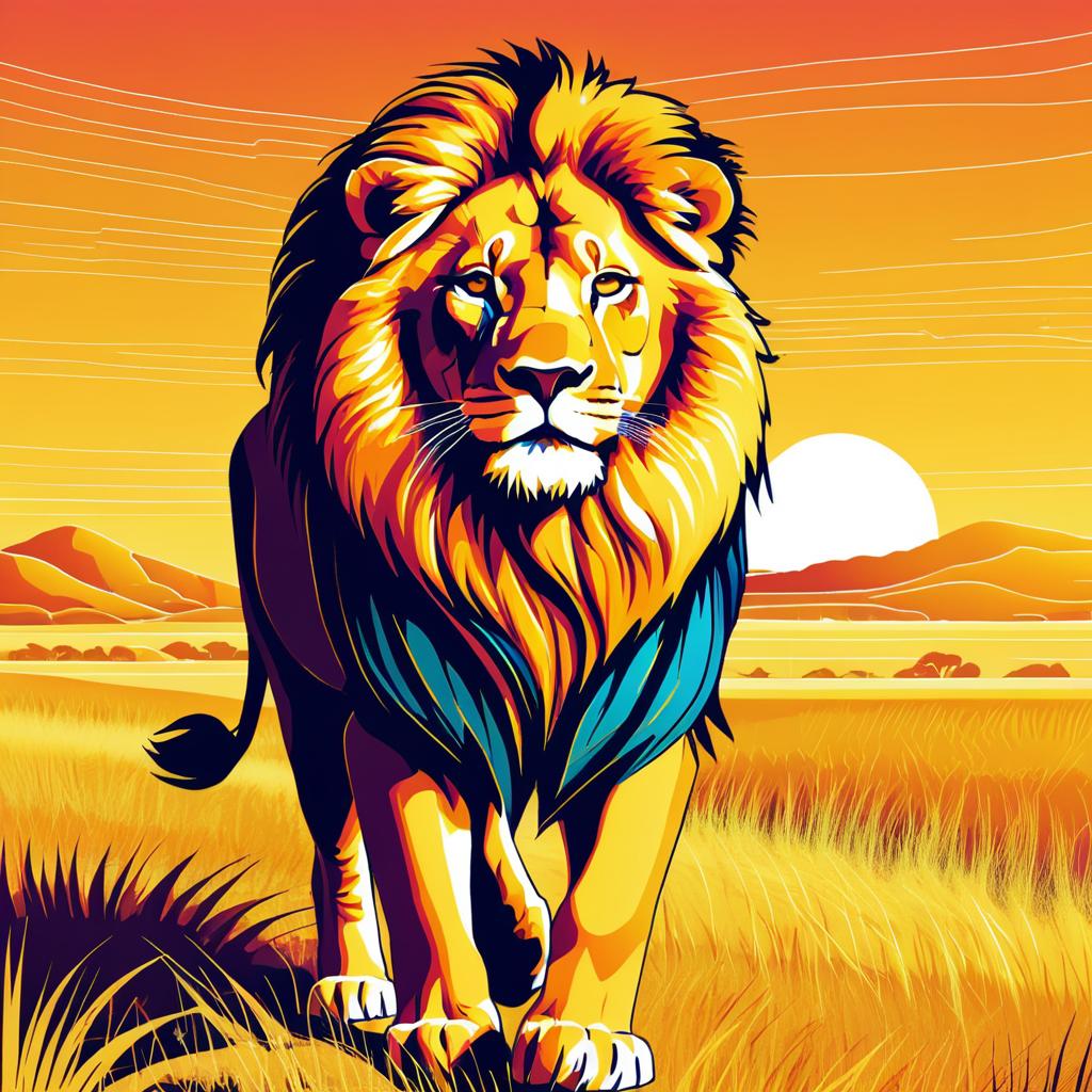 Vibrant Line Art of a Majestic Lion