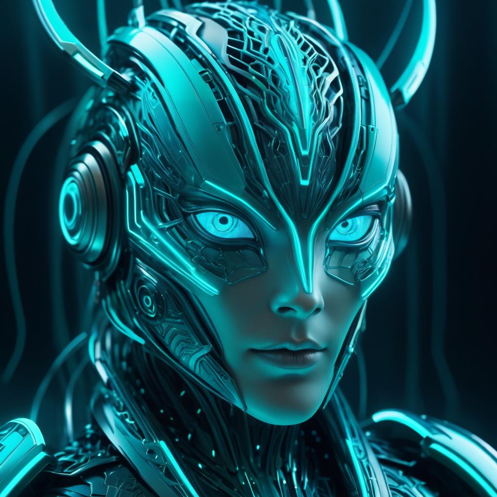 Surreal Cybernetic Creature in Teal Glow