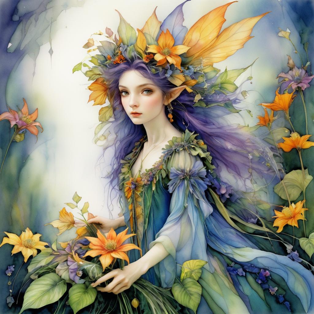 Whimsical Fairy Portrait in Floral Style