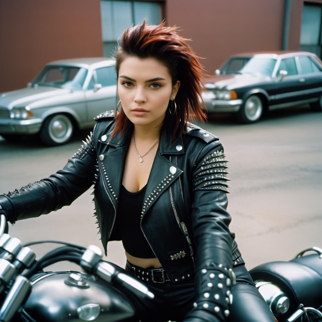 Edgy Woman on Motorcycle Close-Up