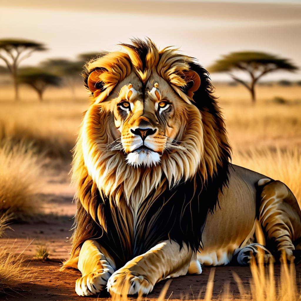 Majestic Lion in Serene Savanna Scene