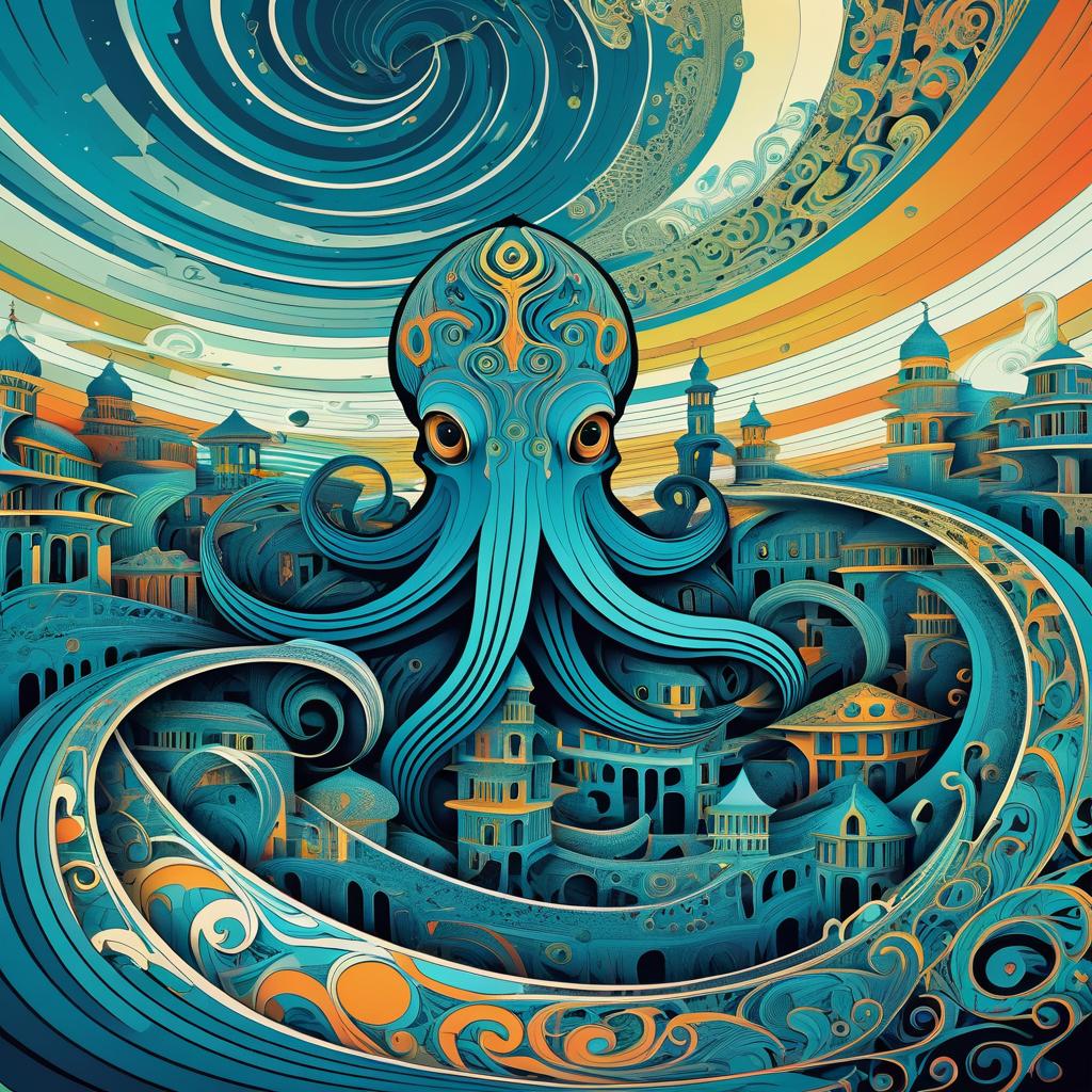 Swirling Octopus in Fractal Landscape