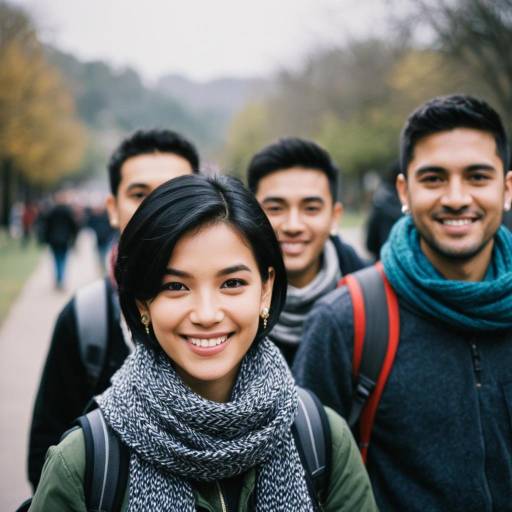 Smiling Young Woman with Friends Outdoors