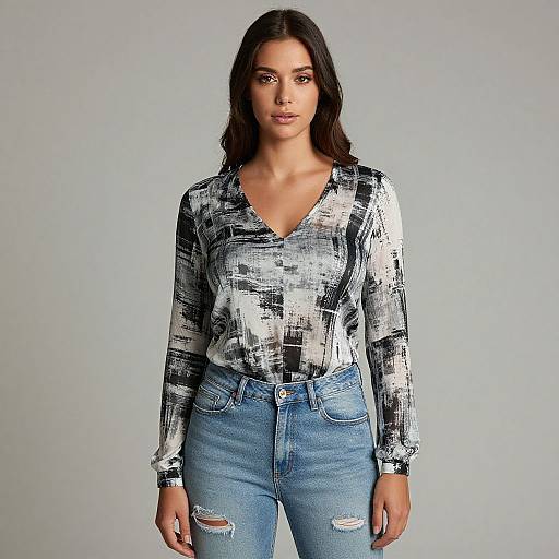 Casual Woman in Abstract Blouse