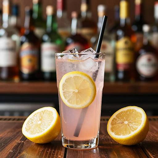 Refreshing Pink Lemon Drink with Straw