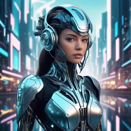 Cyborg Woman in Futuristic Paradise
