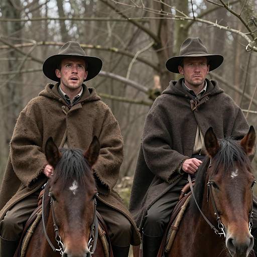 Men on Horses in a Forest Scene