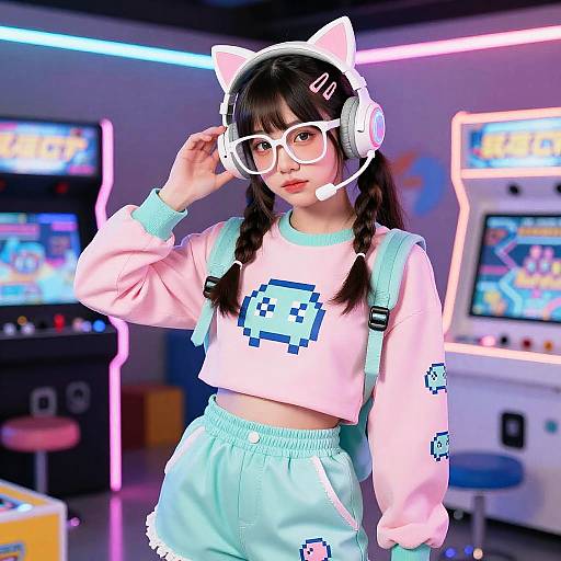 Retro Gamer Girl in Pixel Style