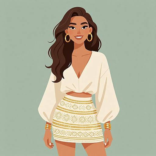 Bohemian Woman in Elegant Cream Outfit