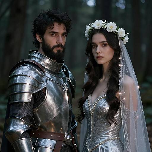 Illuminated Figures in a Dark Forest