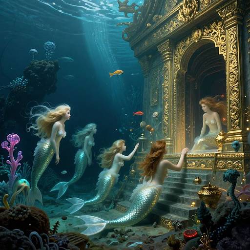 Gustave Doré Style Mythical Underwater Sanctuary