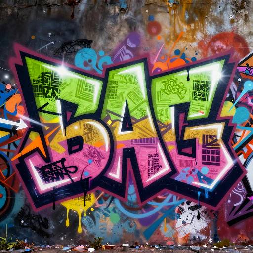 Vibrant graffiti artwork with bold, neon green and pink 
