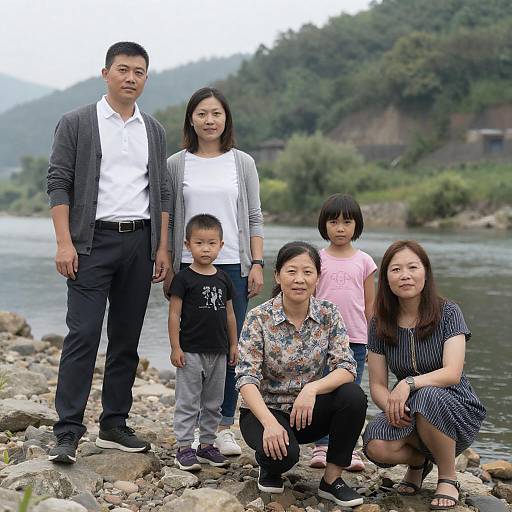 Family Gathering by the Rocky Riverside