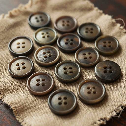 Vintage Sewing Buttons on Rustic Fabric