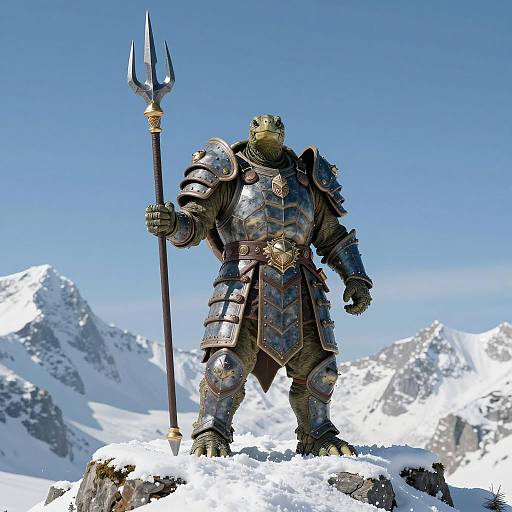 Humanoid Turtle Warrior on Snowy Peak