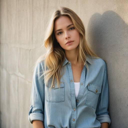 Young Woman in Light Denim Shirt Outdoors