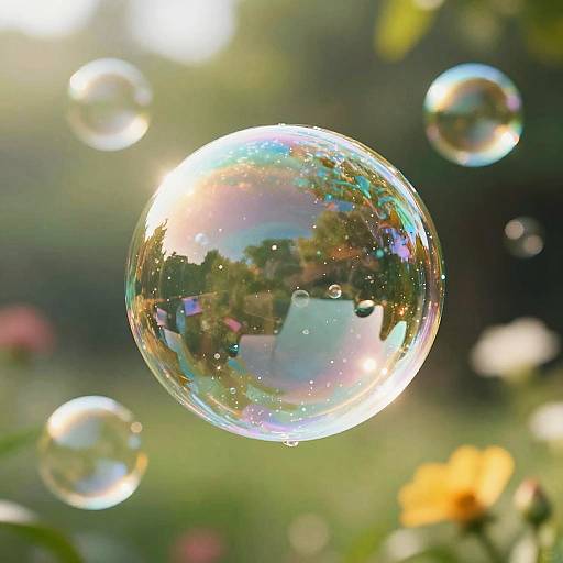 Whimsical Garden with Floating Bubbles
