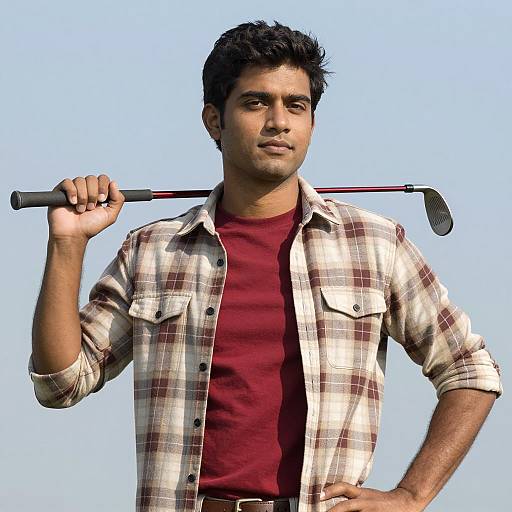 Confident Young Man Holding Golf Club
