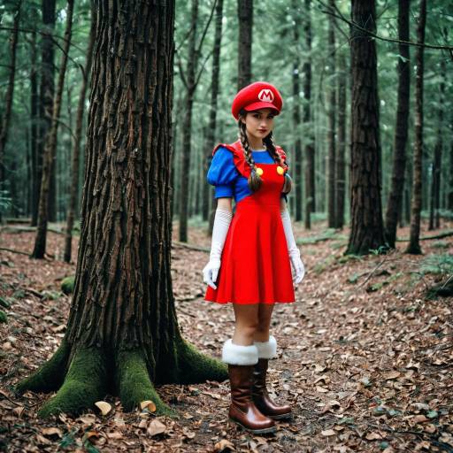 Woman in Super Mario Inspired Cosplay in Forest