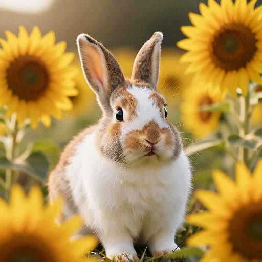 Hyperrealistic Baby Rabbit in Sunflowers
