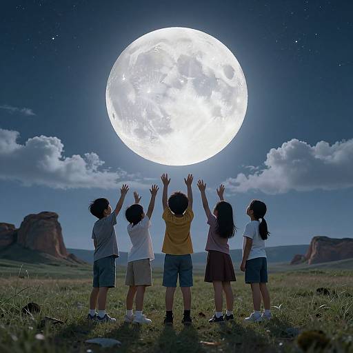 Children Gazing at Luminous Moon